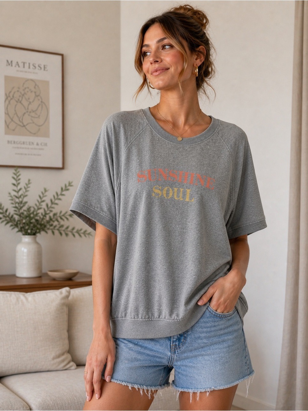 BOXY Retro style crop Short sleeves sweater Old Navy grey fleece sommer vibes XL
